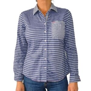 Nexx Button Up Long Sleeve Shirt Blue Striped Cotton Size Small